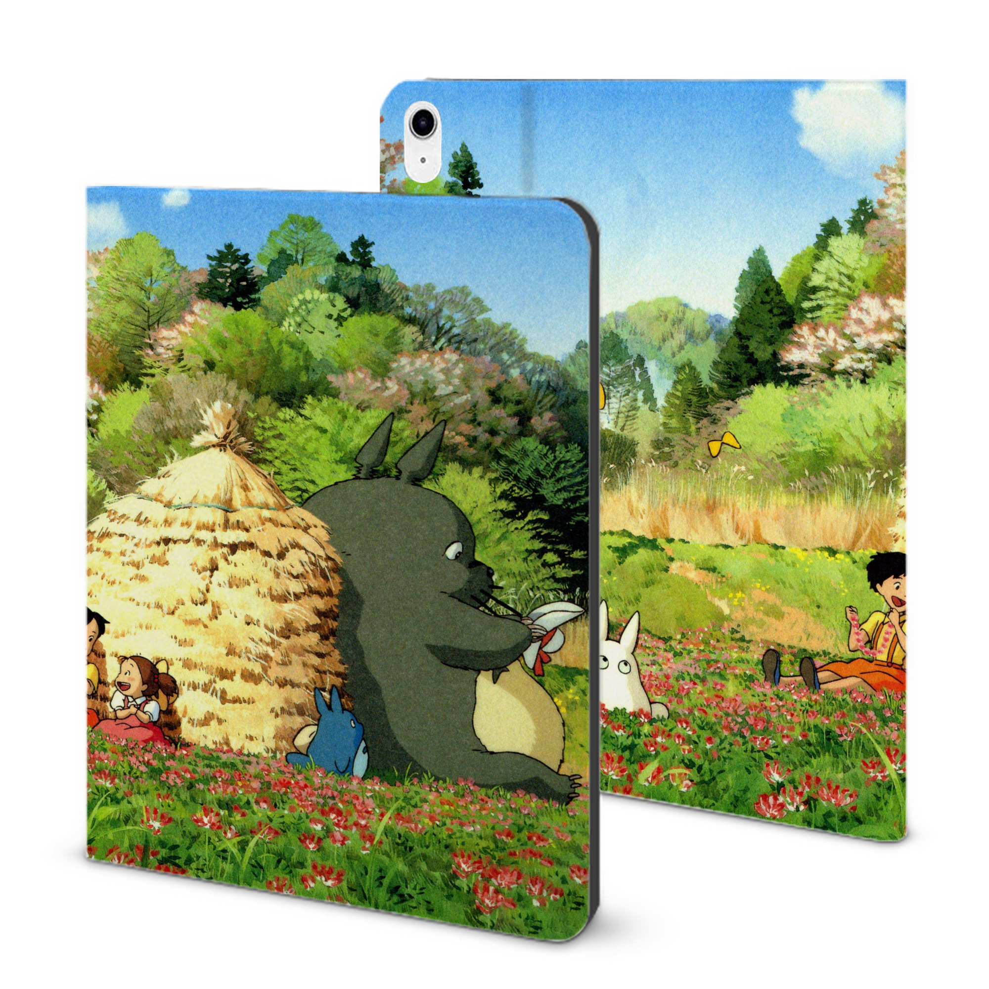 （画像用） となりのトトロ 草壁メイ 草壁サツキ My Neighbor Totoro Satsuki Kusakabe Mei Kusakabe IPad ケース ブック型 PUレザー TPU 耐衝撃 軽量 薄型 ペン収納なし 全面保護 IPad 各モデル対応
